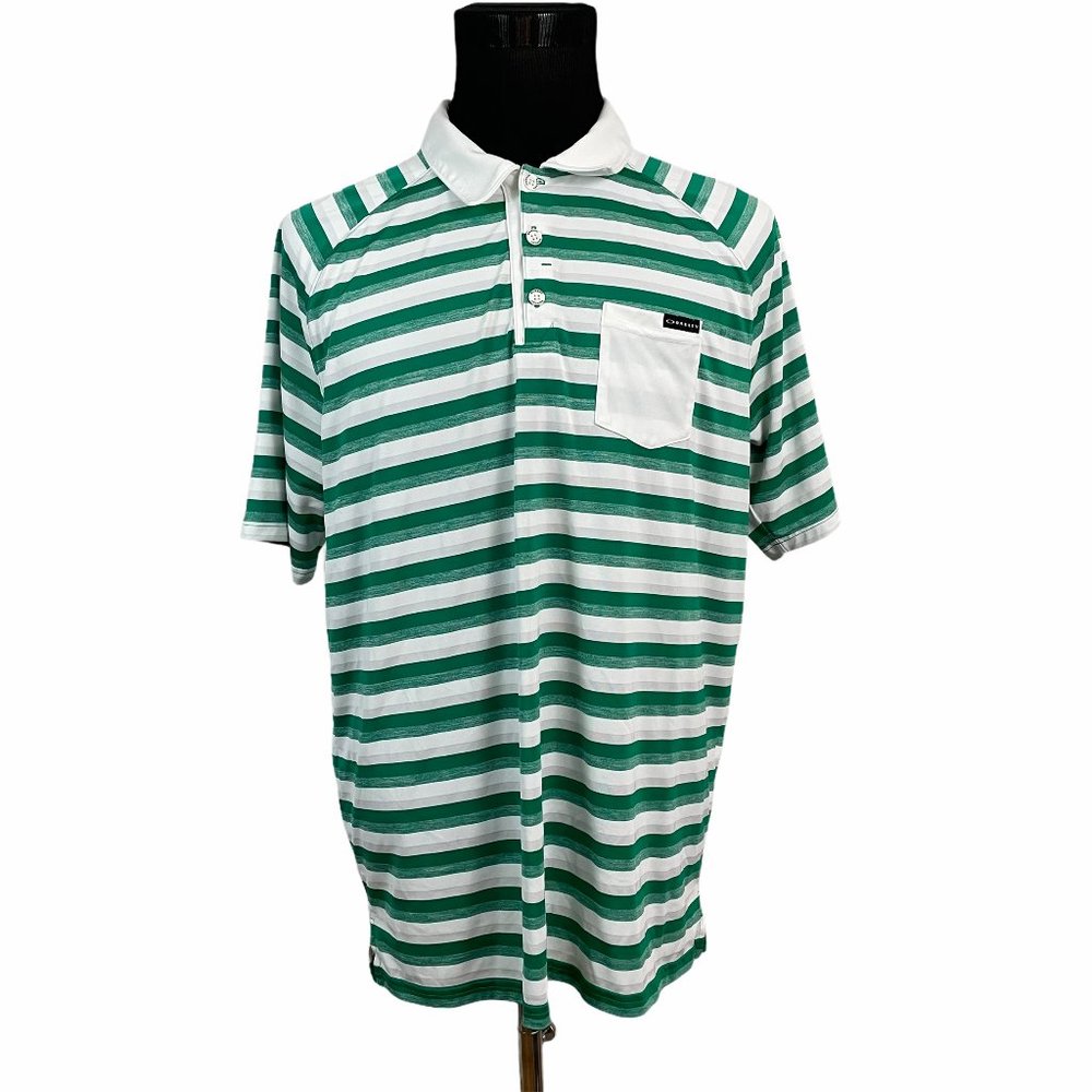 Oakley Hydrolix Mens Polo Shirt XL Extra Large Green White Striped Golf Athletic - Picture 2 of 8